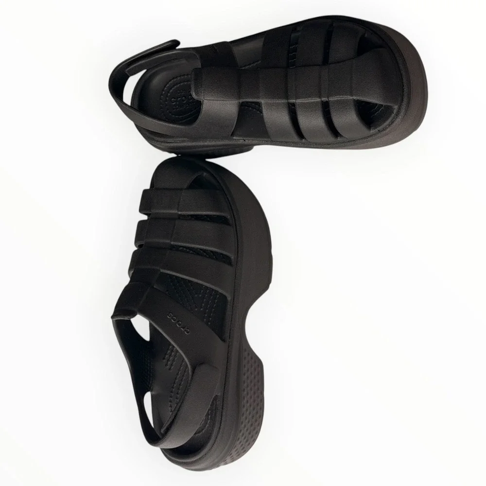 Crocs Stomp Fisherman Sandal Black Platform Caged Gladiator Chunky Women's 6